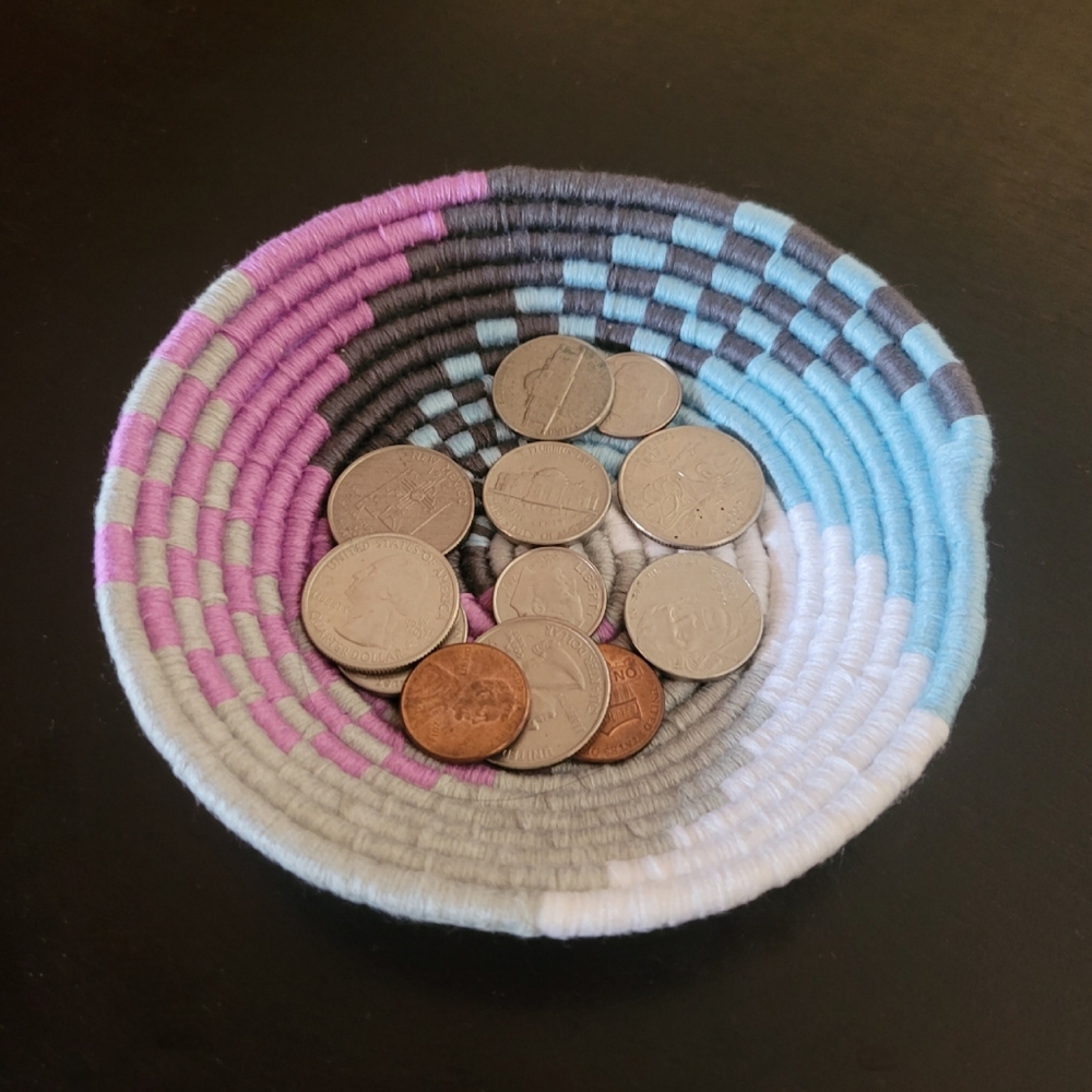 Unique handmade bowl - blue, purple, gray & white